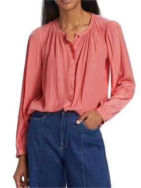 Ramy Brook Coral Button-Front Long-Sleeve Blouse